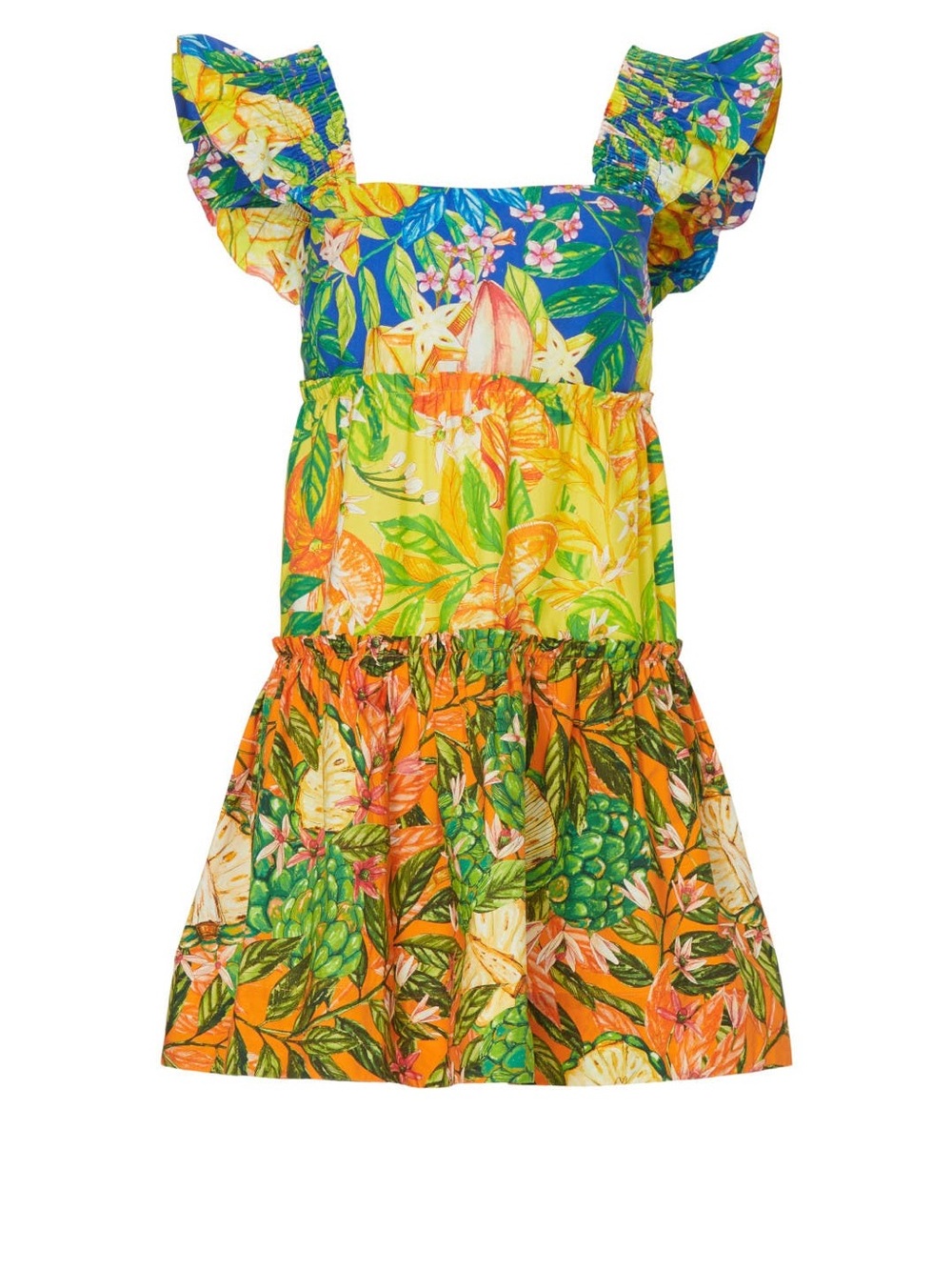 FARM Rio Caipirinha Tropical Tiered Mini Dress Large Floral Fruit